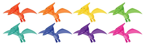 Ensemble de ptéranodons en huit couleurs — Image vectorielle