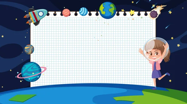 Border template with girl in space background — 스톡 벡터