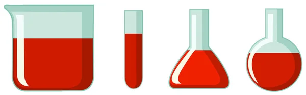 Set wissenschaftlicher Behälter mit roter Chemikalie im Inneren — Stockvektor