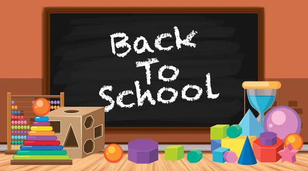 Back to school sign with many school items — Stock vektor