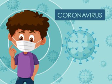 Koronavirüs için maske takan çocuk için poster tasarımı