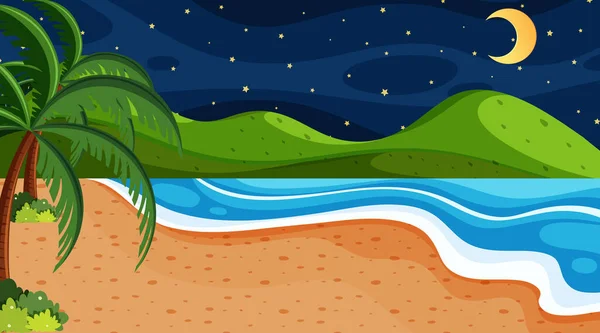 Escena de la naturaleza con océano por la noche — Vector de stock