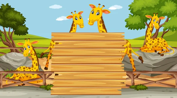 Plantilla de madera con jirafas felices en el parque — Archivo Imágenes Vectoriales