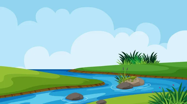 Diseño de paisaje de fondo de río y hierba — Vector de stock