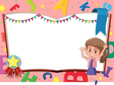 Mutlu kız ve alfabe dizaynlı banner şablonu