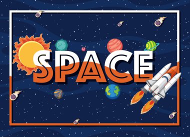 Uzay gemisi ve birçok gezegenle uzayın arkaplan teması