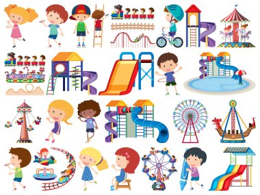 Çocukların ve sirkin geniş izole nesneleri.