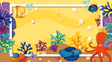 Okyanusun altında yüzen deniz yaratıklarının çerçeve tasarımı.