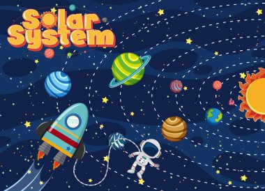 Uzay gemisi ve astronotun uçtuğu arkaplan teması