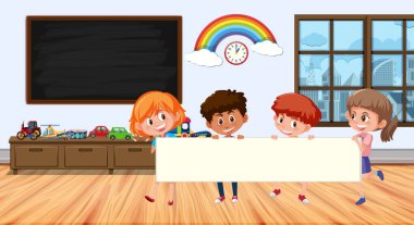 Frame design with board and kids 