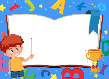 Mutlu çocuk ve İngiliz alfabesinin arka Grou şablonu