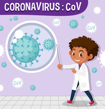 Coronavirus chart with big cell diagram on the wall