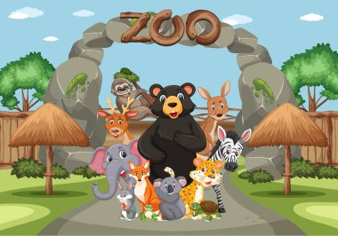 Gündüzleri hayvanat bahçesinde vahşi hayvanlar sahnesi