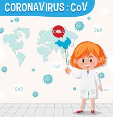 Bilim adamı ve dünya haritası olan Coronavirus çizelgesi