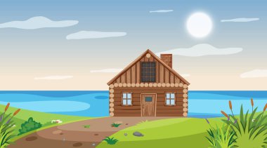 Tarlada ahşap kulübesi olan bir sahne