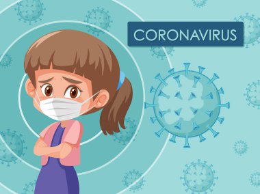 Coronavirus poster tasarımı ve maske takan bir kız
