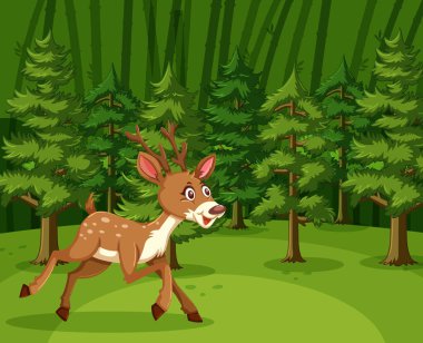 Ormanda koşan sevimli geyikli sahne