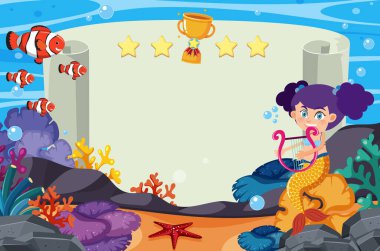 Çerçeve şablonu dizaynı deniz altında deniz kızı ile