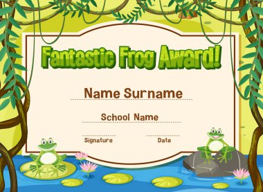 Certificate template for fantastic award with frogs in backgroun