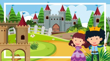 Şato kulesinde prens ve prensesle sahne