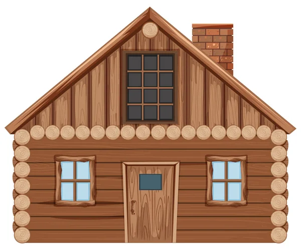 Jednoduchá dřevěná chalupa s dveřmi a okny na bílém pozadí — Stockový vektor