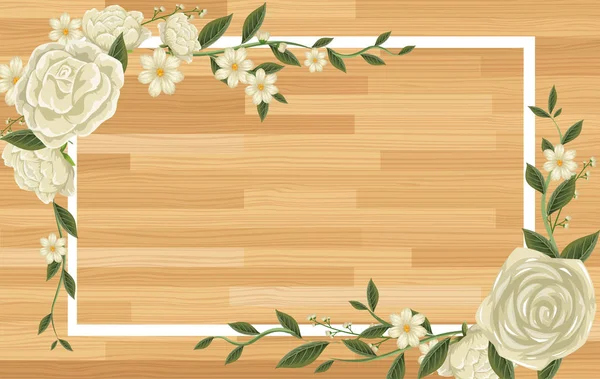 Diseño de plantilla de marco con rosas blancas — Archivo Imágenes Vectoriales