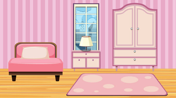 Room with pink furniture and wallpaper