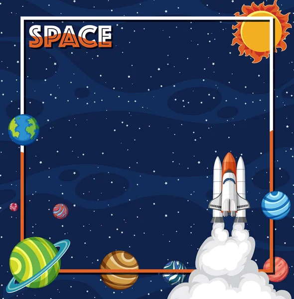 Tema de fondo del espacio con nave espacial y sistema solar — Vector de stock