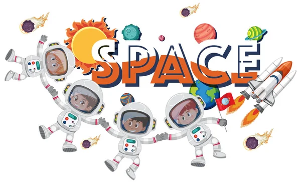 Tema de fundo do espaço com astronautas e nave espacial —  Vetores de Stock