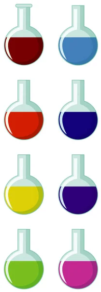 Frasco redondo preenchido com produto químico de cor diferente — Vetor de Stock