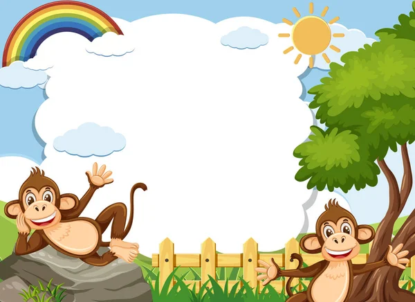 Banner-Vorlage mit zwei glücklichen Affen im Park — Stockvektor