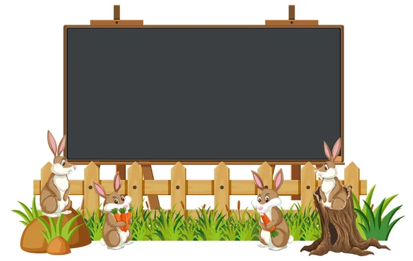 Diseño de plantilla de pizarra con muchos conejos en el jardín — Archivo Imágenes Vectoriales