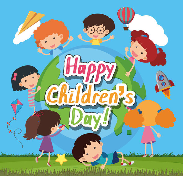 Happy children day with happy kids in the park background