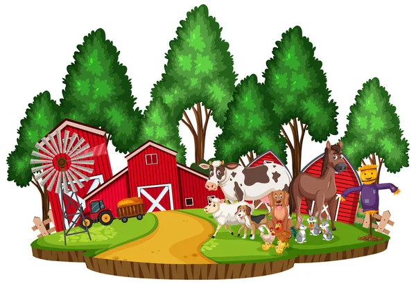 Scéna s farmářskými zvířaty na dvoře — Stockový vektor