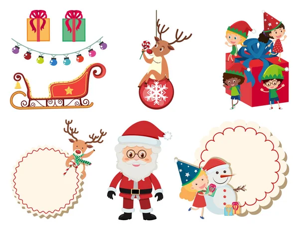 Christmas set with Santa and sleigh — Stock vektor