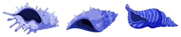 Mavi renkte izole deniz kabukları seti — Stok Vektör