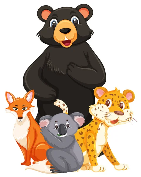 Beyaz arka plan üzerinde vahşi hayvanların farklı türleri