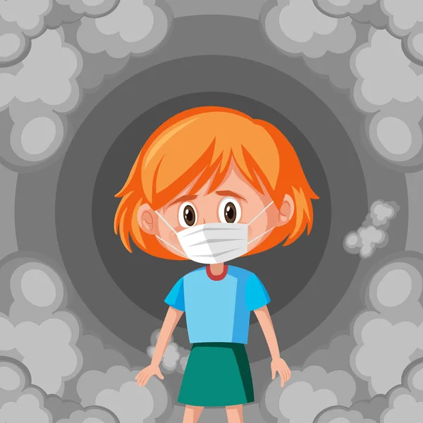 Girl wearing mask with dirty smoke in background — Stock Vector
