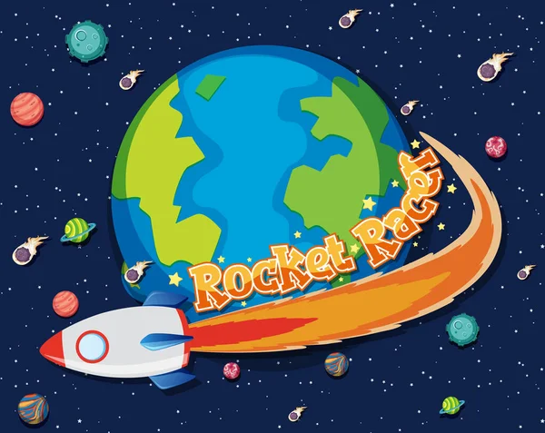 Background theme of space with rocket flying around the earth — Stockvector