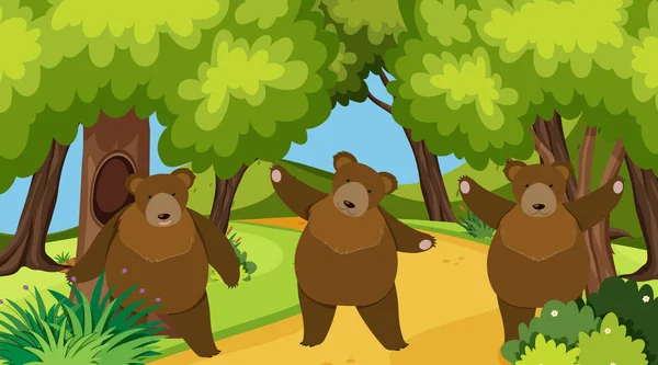 Cena de fundo com ursos pardos na floresta — Vetor de Stock