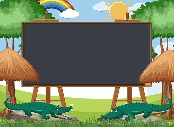 Projeto de modelo de quadro negro com crocodilos no parque — Vetor de Stock