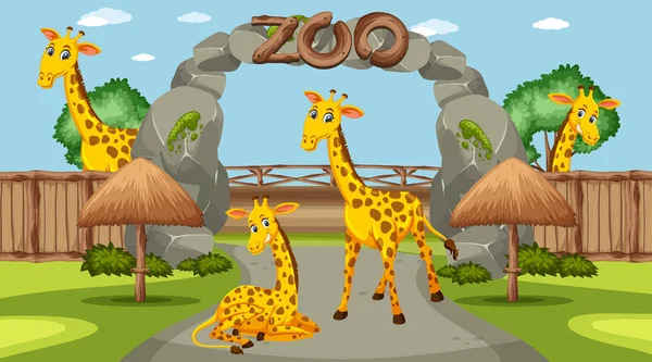 Сцена з дикими тваринами в зоопарку вдень — стоковий вектор