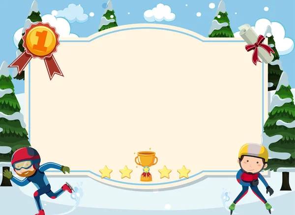 Banner template with two people iceskating in the snow — ストックベクタ