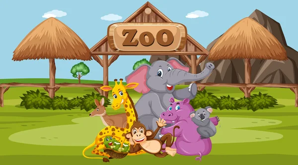 Scène met wilde dieren in de dierentuin overdag — Stockvector