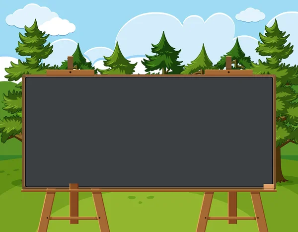 Blackboard sablon design fenyőfákkal az erdőben backgro — Stock Vector