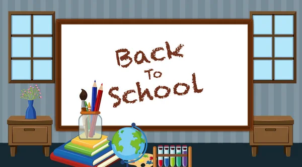 Back to school sign with many school items — Stok Vektör