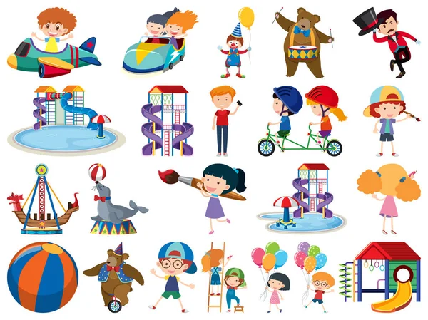 Grote set geïsoleerde objecten van kinderen en circus — Stockvector