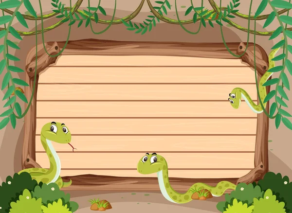 Plantilla de banner con serpientes en el fondo de la selva — Vector de stock