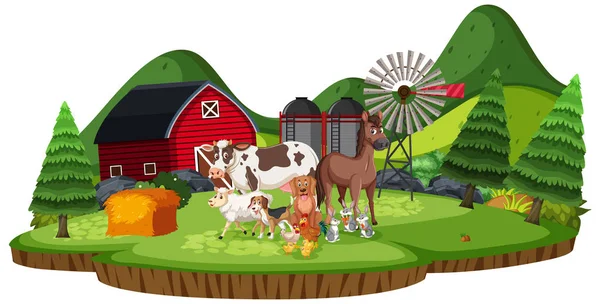 Сцена с сельскохозяйственными животными на ферме — стоковый вектор