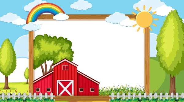 Šablona okraje s červenou stodolou na farmě — Stockový vektor